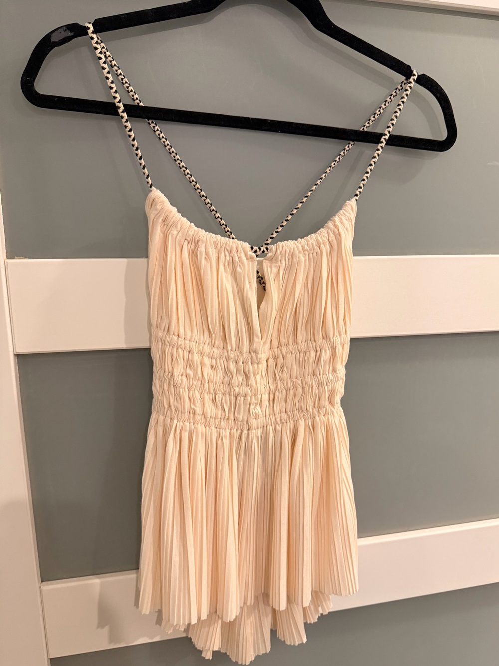 Ivory Pleated Smocked Cami Tank Open Back Boho Top Small